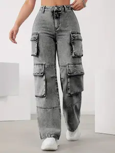 DressBerry Women Comfort Wide Leg High-Rise Light Fade Acid Wash Stretchable Jeans