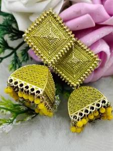 JMBW INTERNATIONAL Set Of 2  Gold-Plated Artificial Beaded Diamond Shaped Jhumkas