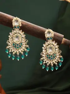 Jazz and Sizzle Gold-Plated Kundan Studded And Beaded Contemporary Drop Earrings