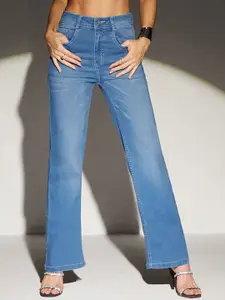 Miss Chase Women Light Fade Stretchable Wide Leg Jeans