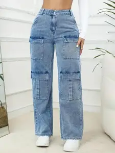 DressBerry Women Comfort Wide Leg High-Rise Light Fade Acid Wash Stretchable Jeans