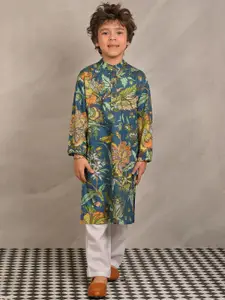 Anthrilo Boys Floral Printed Pure Cotton Kurta with Pyjamas