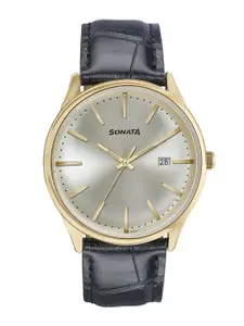Sonata Men Dial & Leather Straps Analogue Watch