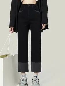 StyleCast Women Solid Black Straight Fit Mid-Rise Jeans