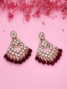 Lyriss Gold Plated Artificial Stone Studded & Beaded Contemporary Drop Earrings