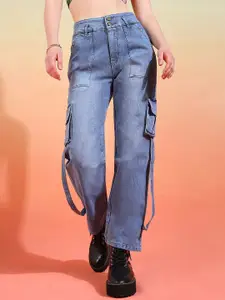 DressBerry Women Comfort Wide Leg High-Rise Light Fade Acid Wash Stretchable Jeans