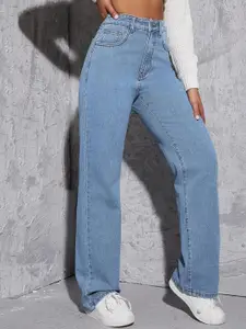 DressBerry Women Comfort Straight Fit High-Rise Light Fade Acid Wash Stretchable Jeans