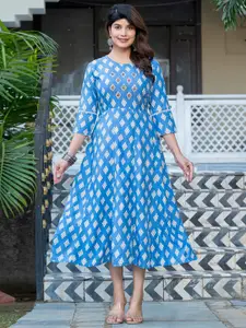 Anouk Women Geometric Printed Fit and Flare Midi Dress