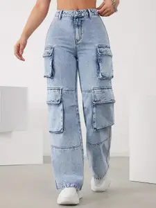 DressBerry Women Comfort Wide Leg High-Rise Light Fade Acid Wash Stretchable Jeans