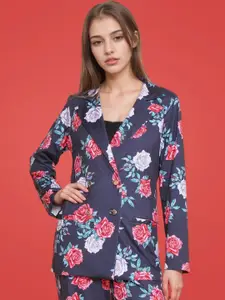 KATLINE Floral Printed Double-Breasted Notched Lapel Collar Casual Blazer
