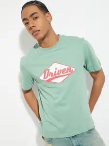 max Men Typography Printed Extended Sleeves Applique T-shirt