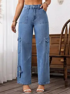 DressBerry Women Comfort Wide Leg High-Rise Light Fade Acid Wash Stretchable Jeans