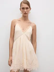 MANGO Lace Fit & Flare Dress