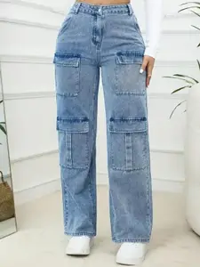 DressBerry Women Comfort Wide Leg High-Rise Light Fade Acid Wash Stretchable Jeans