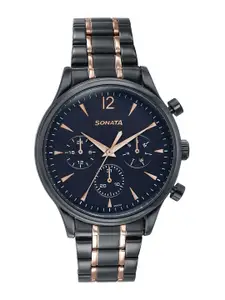 Sonata Men Dial & Stainless Steel Straps Multifunction Analogue Watch 77146KM02