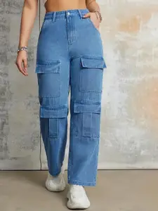 DressBerry Women Comfort Wide Leg High-Rise Light Fade Acid Wash Stretchable Jeans