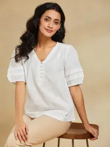 Fabindia Embroidered Puff Sleeve Cotton Top