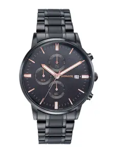 Sonata Men Black Round Dial & Stainless Steel Straps Analogue Watch 77145NM01