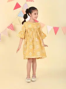 Fabindia Floral Print Bell Sleeve Fit & Flare Dress