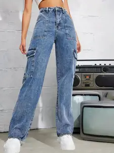 DressBerry Women Comfort Straight Fit High-Rise Light Fade Acid Wash Stretchable Jeans