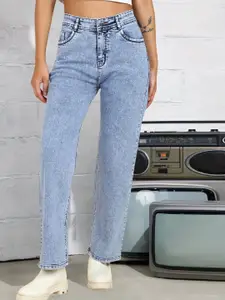 DressBerry Women Comfort Straight Fit High-Rise Light Fade Acid Wash Stretchable Jeans