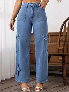 DressBerry Women Comfort Wide Leg High-Rise Light Fade Acid Wash Stretchable Jeans