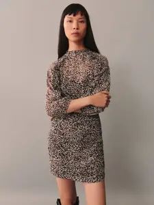 MANGO Animal Print Puff Sleeves Mini Dress