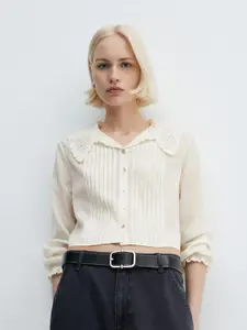 MANGO Women Pintucks Embroidered Detail Casual Shirt