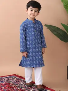 Sangria Boys Printed Pure Cotton Straight Kurta With Trousers