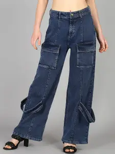 DressBerry Women Comfort Wide Leg High-Rise Light Fade Acid Wash Stretchable Jeans