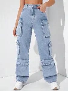 DressBerry Women Comfort Wide Leg High-Rise Light Fade Acid Wash Stretchable Jeans