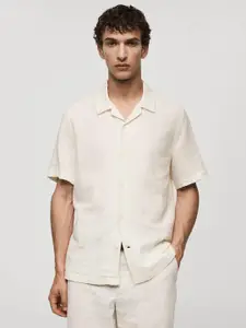 MANGO MAN Cuban Collar Short Sleeves Pure Cotton Casual Shirt