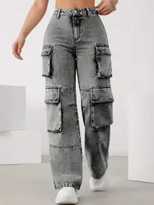 DressBerry Women Comfort Wide Leg High-Rise Light Fade Acid Wash Stretchable Jeans