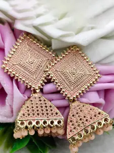 JMBW INTERNATIONAL Set Of 2  Gold-Plated Artificial Beaded Diamond Shaped Jhumkas