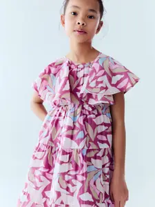 Mango Kids Girls Floral Print Flutter Sleeves Tiered Dress