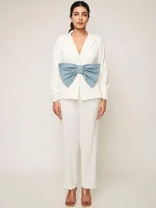 WEAVING CULT Blazer Set With Denim Bow