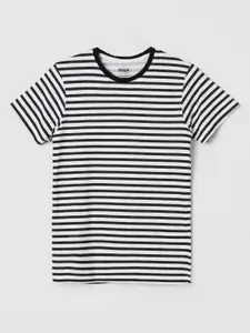 max Boys Striped V-Neck Drop-Shoulder Sleeves Raw Edge T-shirt