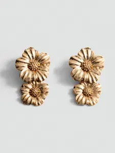 MANGO Metallic Floral Drop Earrings