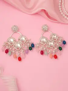 Lyriss Gold Plated Artificial Stone Studded & Beaded Diamond Shaped Drop Earrings