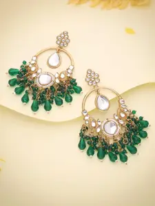 Lyriss Gold Plated Artificial Beads Diamond Shaped Drop Earrings