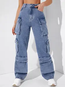 DressBerry Women Comfort Wide Leg High-Rise Light Fade Acid Wash Stretchable Jeans