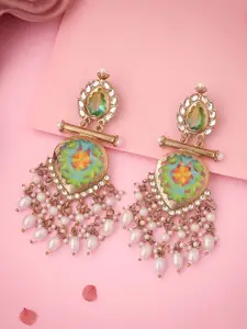 Anouk Gold-Plated Artificial Stones And Beads Beaded Teardrop Shaped Drop Earrings