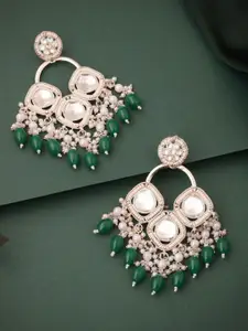 Lyriss Gold Plated Artificial Stone Studded & Beaded Diamond Shaped Drop Earrings