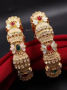 AARNAA Set Of 2 Gold-Plated Kundan-Studded Bangles