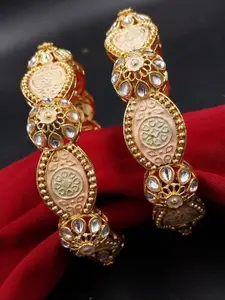 AARNAA Set Of 2 Gold-Plated Kundan Studded Bangles