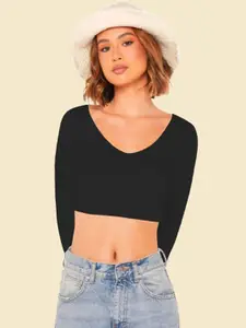 Dream Beauty Fashion Women V-Neck Long Sleeves Fitted Crop Top
