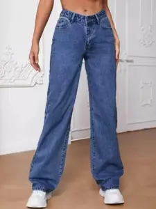 DressBerry Women Comfort Straight Fit High-Rise Light Fade Acid Wash Stretchable Jeans