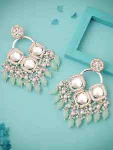 Lyriss Gold Plated Artificial Stone Studded & Beaded Diamond Shaped Drop Earrings