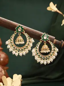 Jazz and Sizzle Gold Plated Kundan Studded And Beaded Contemporary Chandbalis