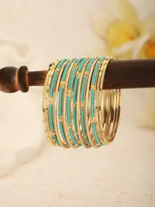 Jazz and Sizzle Set Of 12 Gold-Plated Artificial Stone-Studded & Beaded Bangles